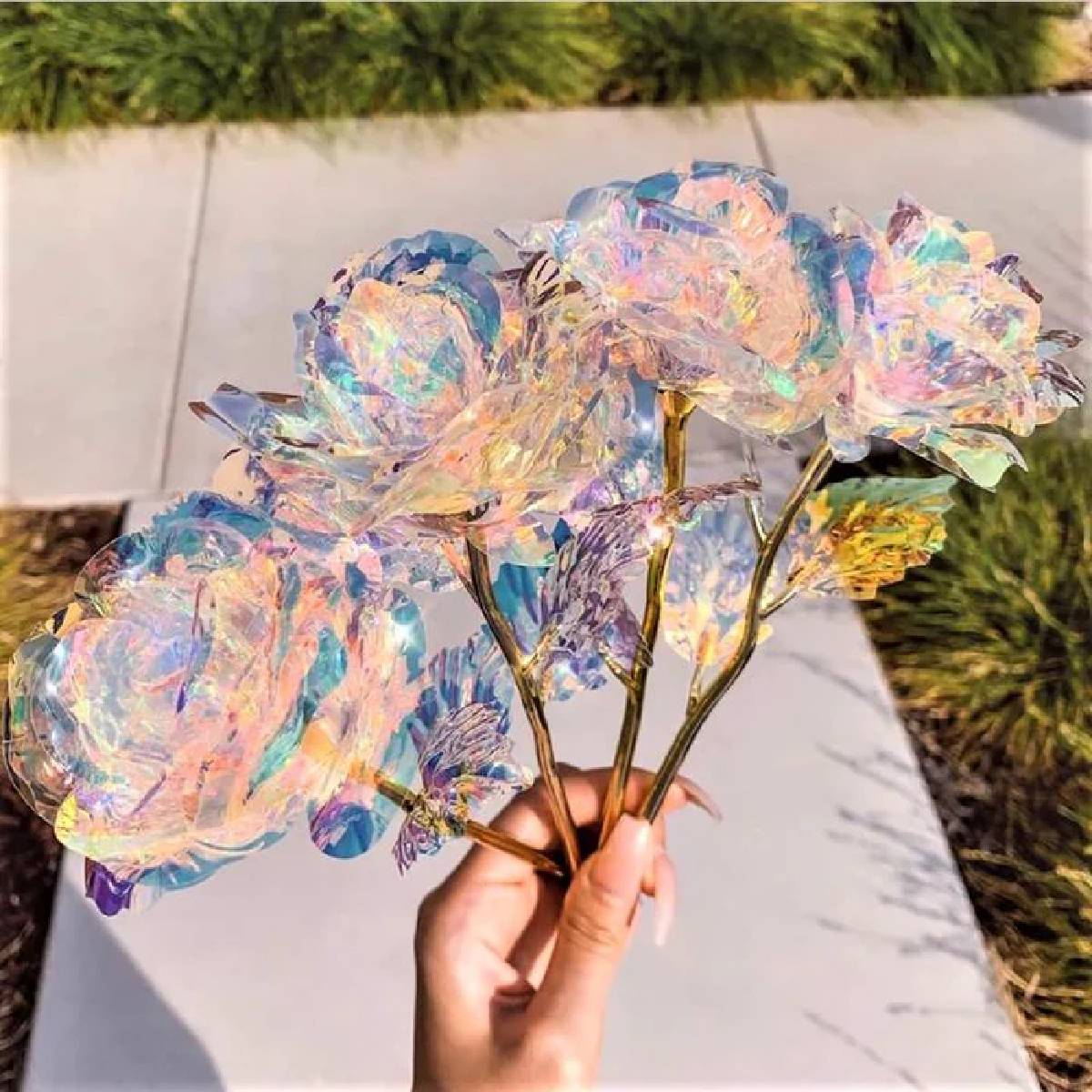 Weinloves 10Pcs 24 K Galaxy Rose Glass Flowers