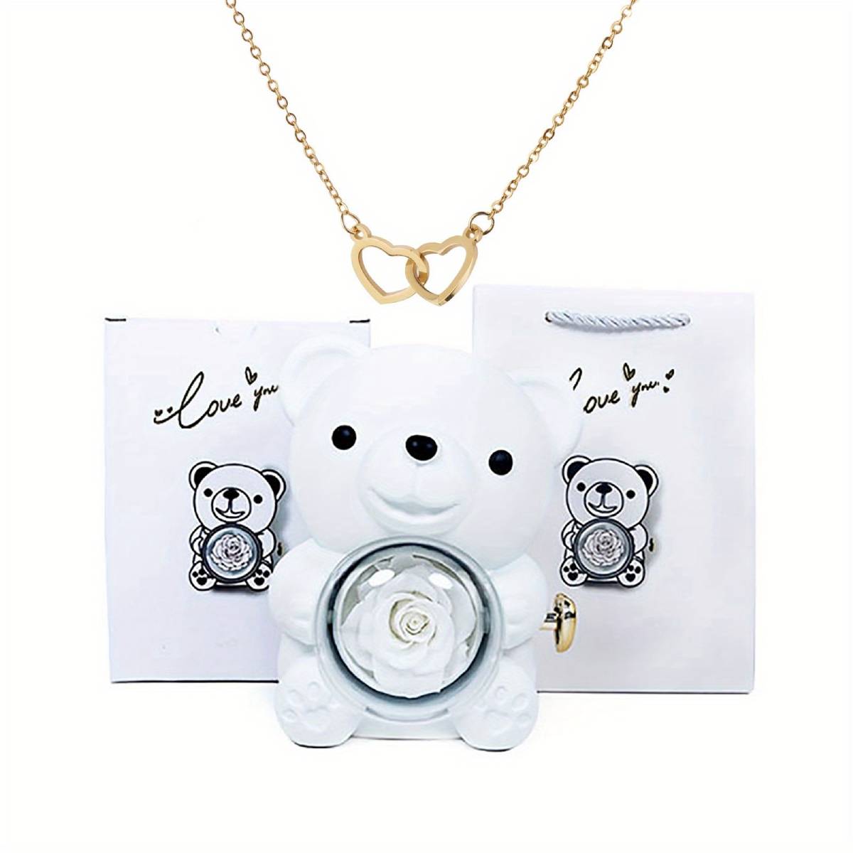 Weinloves Heart Necklace with Real Rose Bear Gift Box