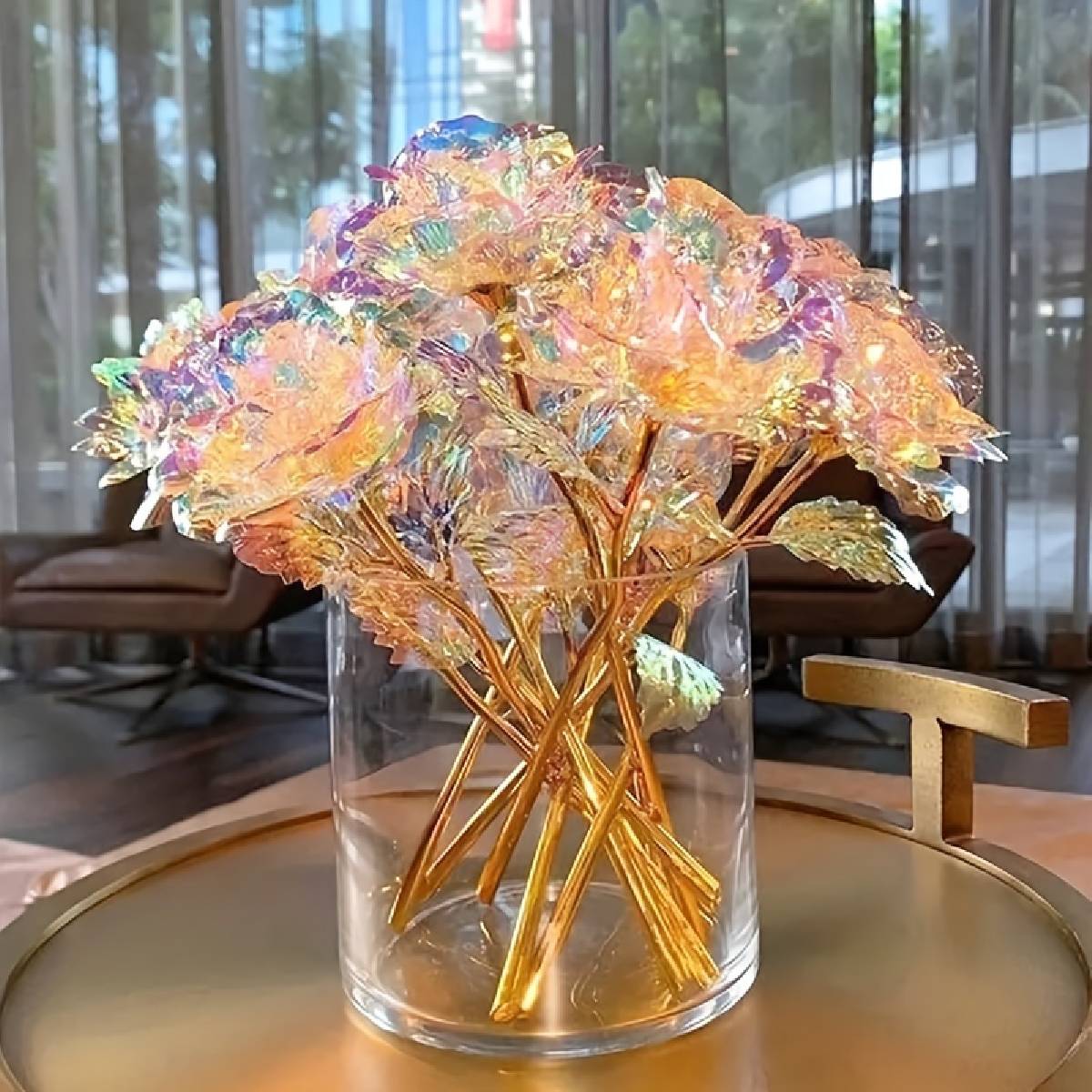 Weinloves 10Pcs 24 K Galaxy Rose Glass Flowers