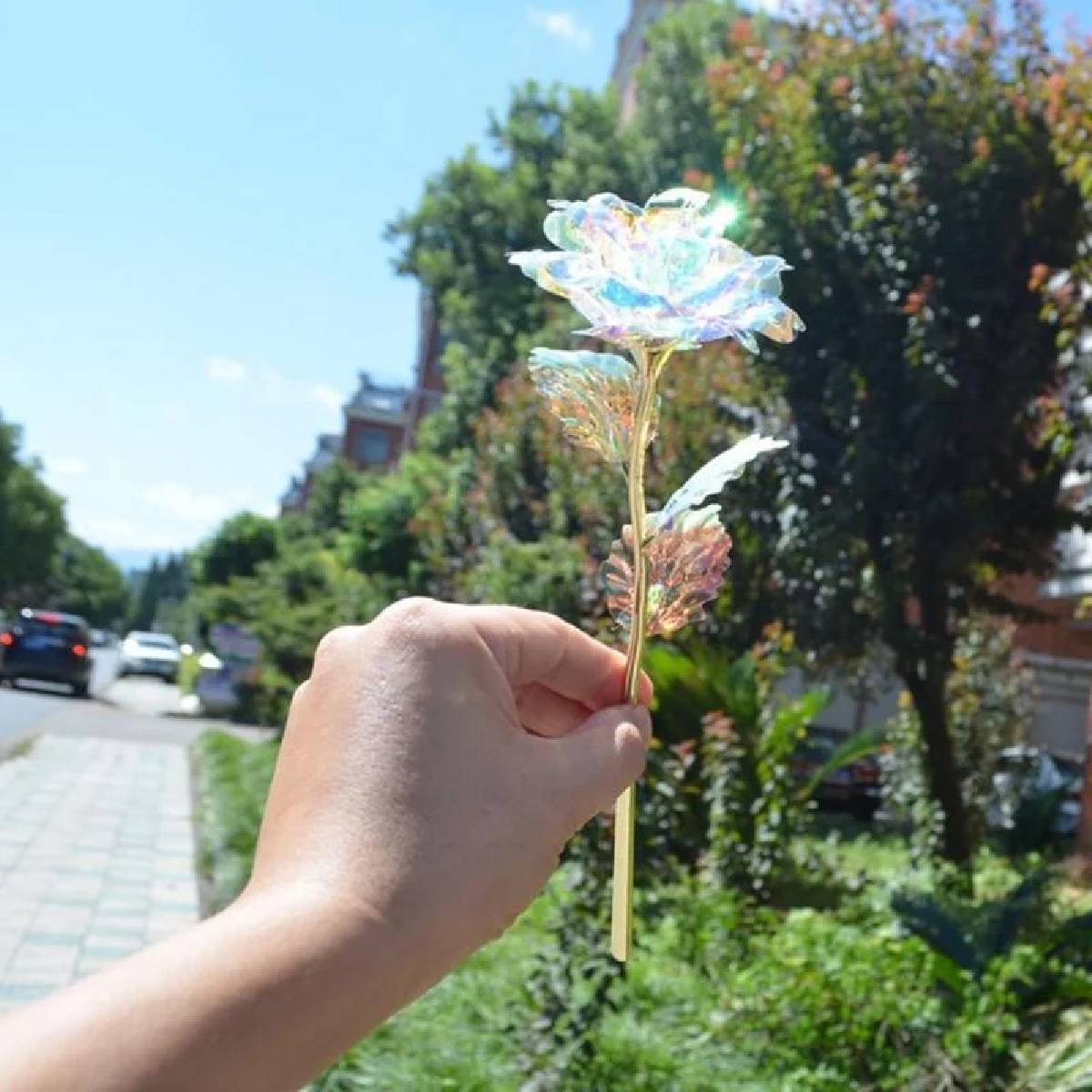 Weinloves 10Pcs 24 K Galaxy Rose Glass Flowers